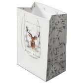 Elegant Cute Dusky Deer Floral Crest Wedding Medium Cadeauzakje (Achterkant Gekanteld)