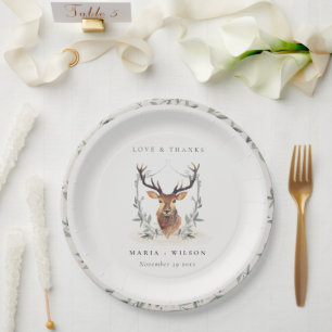 Elegant Cute Dusky Deer Floral Crest Wedding Papieren Bordje