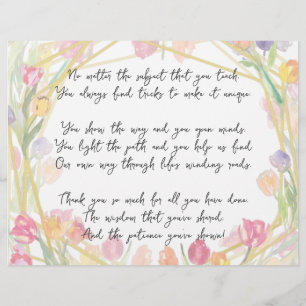 Elegant Cute Floral Appreciation Poem for Teacher Briefhoofd
