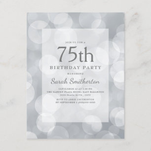 Elegant Cute Glittery Silver Bokeh 75th Birthday Kaart