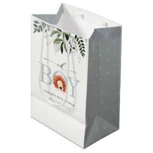 Elegant Cute Lion Foliage Oh Boy Baby shower Medium Cadeauzakje
