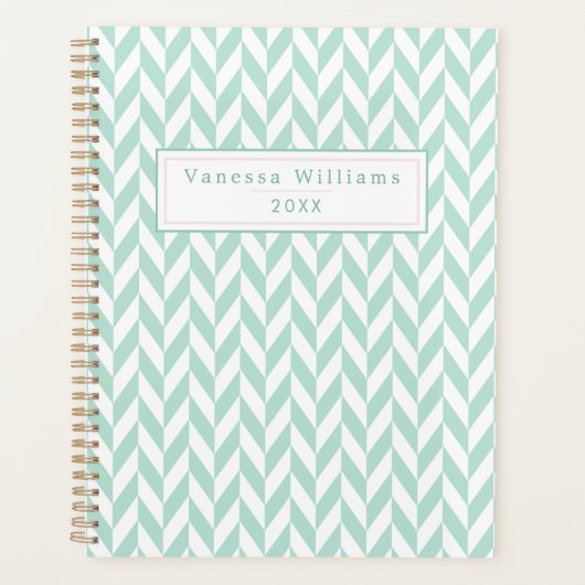 Elegant Cute Mint Green Herringbone Patroon Planner (Voorkant)