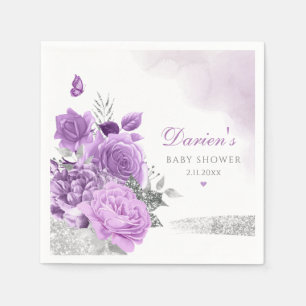 Elegant Cute Paarse Waterverf Floral Baby shower Servet
