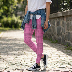 Elegant Cute Pink Tartan Patroon Leggings