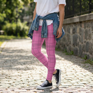 Elegant Cute Pink Tartan Patroon Leggings