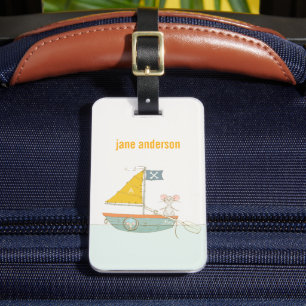 Elegant Cute Pirate Mouse Sailboat Kinder Monogram Bagagelabel