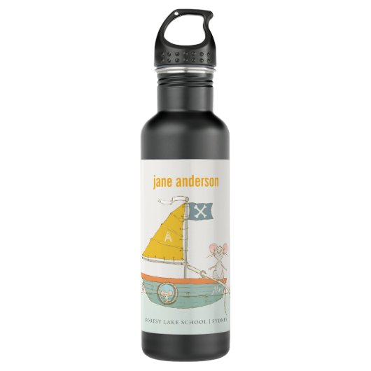 Elegant Cute Pirate Mouse Sailboat Kinder Monogram Waterfles (Voorkant)