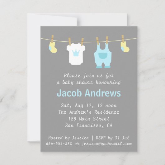 Elegant Cute Prince Baby Boy Shower Uitnodiging (Voorkant)