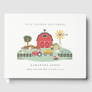 Elegant Cute Red Barnyard Boerderij Animal Baby sh Gastenboek