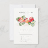 Elegant Cute Red Strawberry Leafy Foliage Weddensc RSVP Kaartje (Voorkant)