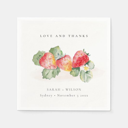 Elegant Cute Red Strawberry Leafy Foliage Weddensc Servet (Voorkant)