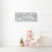 Elegant Cute Silver Glittery Bokeh Happy Birthday Spandoek (Insitu)