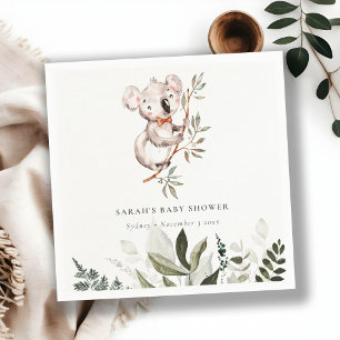 Elegant Cute Sleepy Koala Foliage Baby shower Servet