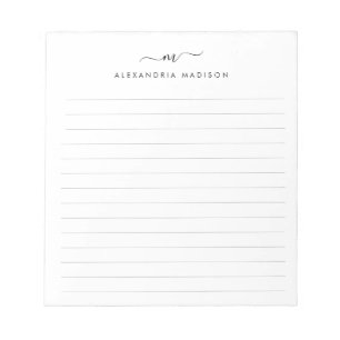 Elegant Cute Stylish Girly Script Monogram Lined Notitieblok