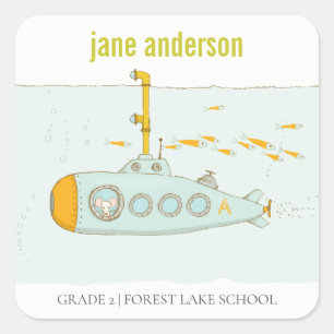 Elegant Cute Underwater Submarine Kinder Monogram Vierkante Sticker