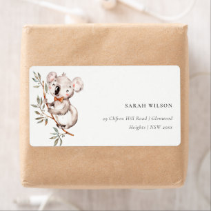 Elegant Cute Waterverf Baby Koala Foliage Adres Etiket