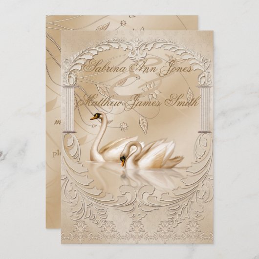 Elégant Cygne d'or Faire-part Mariage officiel (Devant / Derrière)