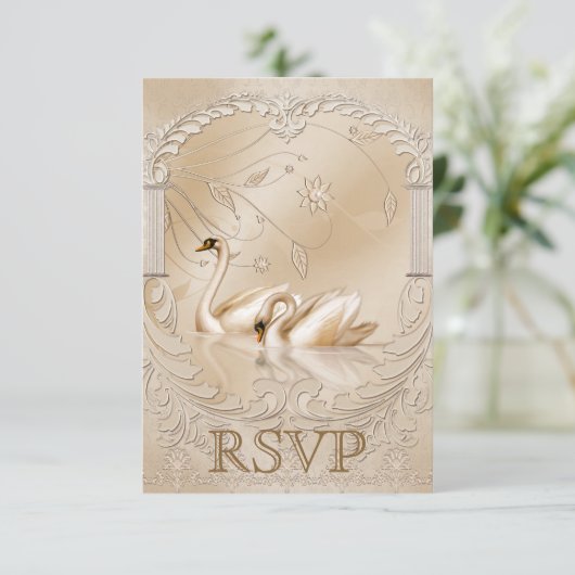 Elégant Cygnes d'or Ornat Mariage formel RSVP (Debout devant)