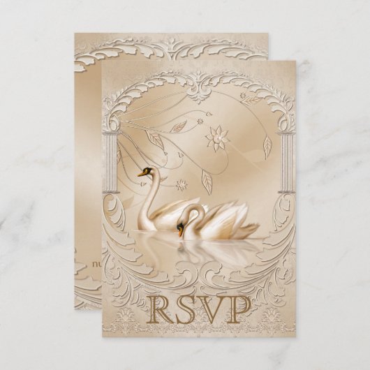 Elégant Cygnes d'or Ornat Mariage formel RSVP (Devant / Derrière)