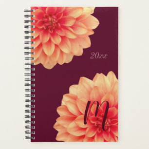 Élégant Dahlias Orange Fleurs Bourgogne Monogramme