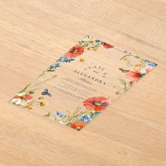 Elegant Dainty Wildflower Graduation Party Acryl Uitnodigingen (Laagn)