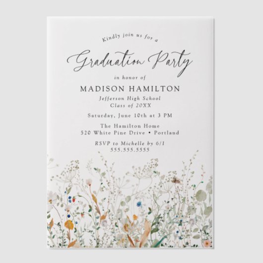 Elegant Dainty Wildflower Graduation Party Vellum Uitnodigingen (Voorkant)