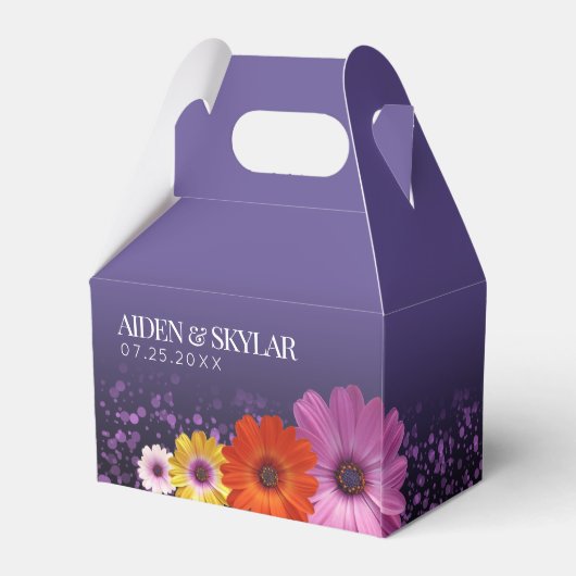 Elegant Daisies met Paarse Glitter Wedding Bedankdoosjes (Achterkant)