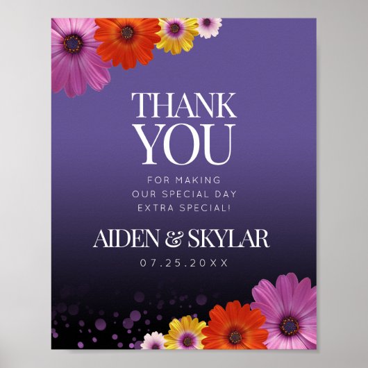 Elegant Daisies Paarse Glitter Weddenschap Bedankt Poster (Voorkant)