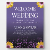 Elegant Daisies Paarse Glitter Wedding Welkom Fotoplaat (Voorkant)