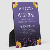 Elegant Daisies Paarse Glitter Wedding Welkom Fotoplaat (Zijkant)