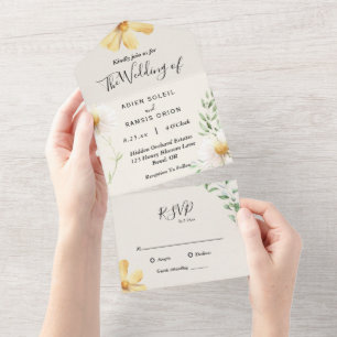 Elegant Daisy All-in-One Weddenschap All In One Uitnodiging