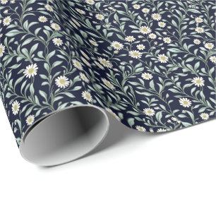 Elegant Daisy Bloempatroon op Donkere Achtergrond Cadeaupapier