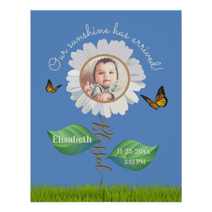 Elégant Daisy Blue Floral Cute Baby Photo & Nom