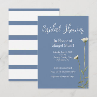Elegant Daisy Blue Grey Script Striped Bridal