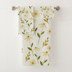 Elegant Daisy Floral Design Ivory Greenery Branch Bad Handdoek