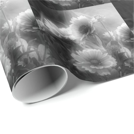 Elegant Daisy Flowers in zwart-wit Cadeaupapier (Rol Hoek)