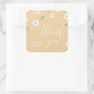 Elegant Daisy Genderneutraal Baby shower Bedankt Vierkante Sticker