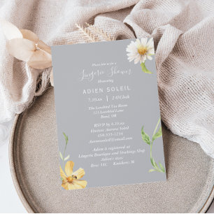 Elegant Daisy   Gray Lingerie Shower Invitation Kaart