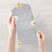 Elegant Daisy | Grijs in één weddenschap All In One Uitnodiging (Afscheurbaar)