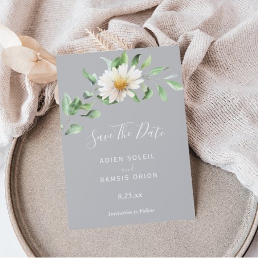 Elegant Daisy | Grijze bruiloft bespaart datum Save The Date