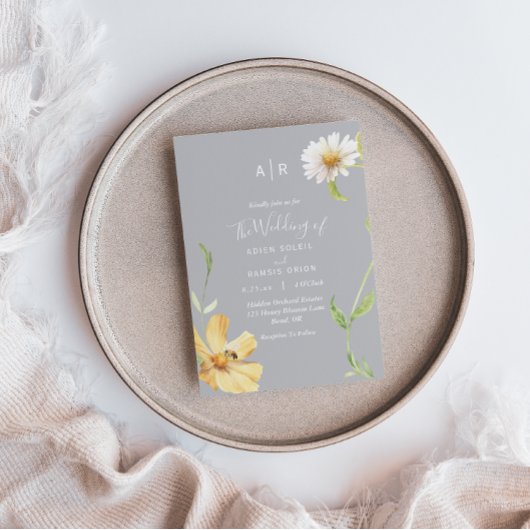 Elegant Daisy | Grijze uitnodiging tot weddenschap
