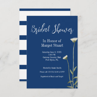 Elegant Daisy Navy White Script Striped Bridal