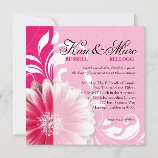 Elegant Daisy Scroll Flourish | fuchsia Kaart (Voorkant)