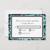 Élégant Damas bleu Turquoise avec diamant RSVP (Dos)