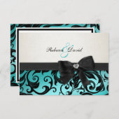 Élégant Damas bleu Turquoise avec diamant RSVP (Devant / Derrière)