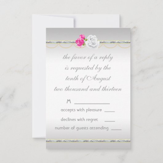 Elégant Damas d'argent et rose rose RSVP (Dos)