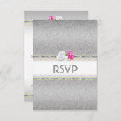 Elégant Damas d'argent et rose rose RSVP (Devant / Derrière)