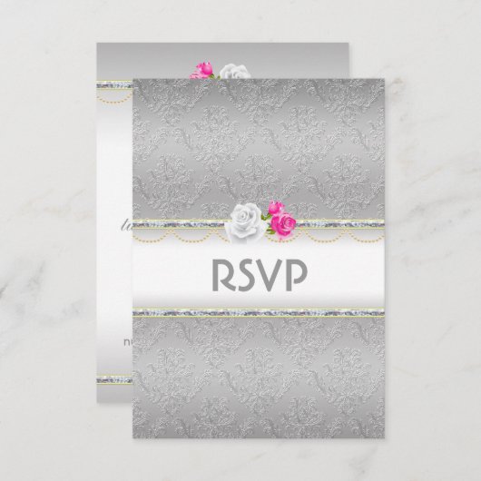 Elégant Damas d'argent et rose rose RSVP (Devant / Derrière)