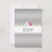 Elégant Damas d'argent et rose rose RSVP
