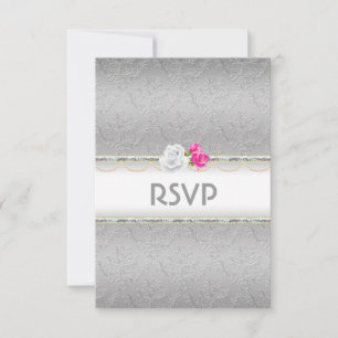 Elégant Damas d'argent et rose rose RSVP